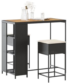 3261496 vidaXL Set mobilier bar de grădină cu perne, 3 piese, negru, poliratan