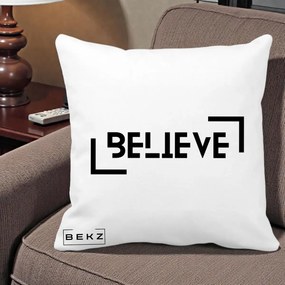 Perna Decorativa Believe Minimalist, 40x40 cm, Alba Mata, Husa Detasabila, Perna Inclusa, BEKZ®