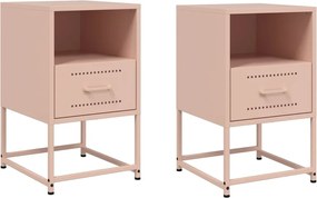 vidaXL Noptiere, 2 buc., roz, 36x39x60,5 cm, oțel