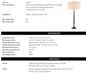 Veioza, Lampa de masa design LUX, Lemn, Tesatura, Arabella