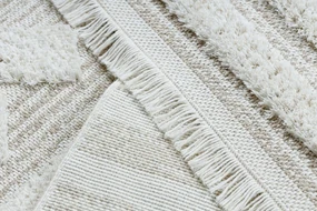 Covor ECO SISAL MOROC 22322 romburi, linii, boho franjuri - structural bej / cremă