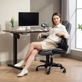 HOMCOM Fotoliu de birou, fotoliu birou ergonomic cu suporturi pentru brațe rabatabile, înălțime reglabilă, funcție de balansare, gri | Aosom Romania