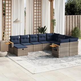 vidaXL Set canapele de grădină cu perne, 10 piese, gri, poliratan