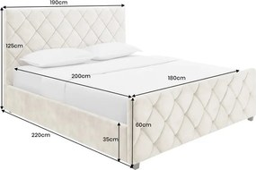 Pat ELYSIUM 180x200cm catifea bej sampanie cu spatiu de depozitare