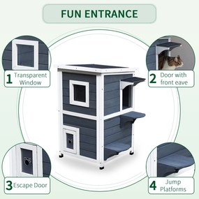 PawHut Cușcă Animale Companie Exterior 2 Nivele Lemn Gri și Alb 51x51x81.3cm | Aosom Romania