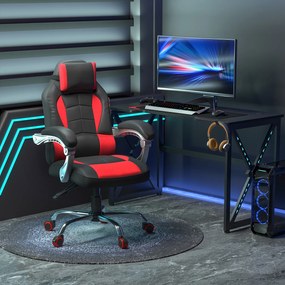 HOMCOM Scaun Gaming Ergonomic cu Inclinare Suport Lombar Tetieră Piele Ecologică Roșu Negru | Aosom Romania