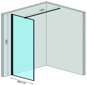 Paravan de dus tip Walk-in Rea Bler 70x195 cm profil negru