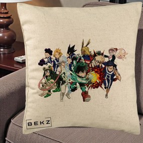 Perna Personalizata My Hero Academia Clasa 1-A Complet, 40x40 cm, Bej, Husa Detasabila, Perna Inclusa, BEKZ®