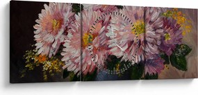 Tablou - Pictură în ulei, flori în vază (cu ceas) (90x30 cm)