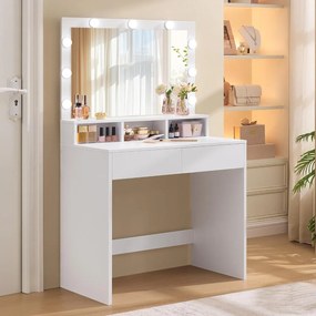 SEA385 - Set Masa toaleta, 80 cm, cosmetica machiaj, oglinda cu LED, masuta vanity - Alb