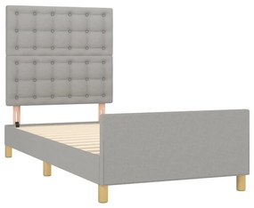 Cadru de pat cu tablie, gri deschis, 90x200 cm, textil Gri deschis, 90 x 200 cm, Nasturi de tapiterie