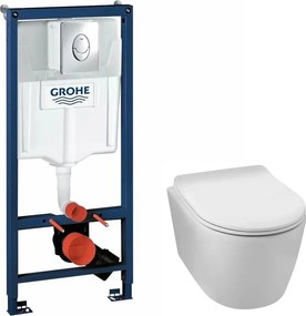 Pachet vas wc suspendat rimless Balneo Luxa, capac softclose, rezervor Grohe Rapid SL si clapeta Grohe Skate Air crom