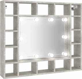 vidaXL Dulap cu oglindă și LED, gri beton, 91x15x76,5 cm