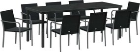 vidaXL Set de masă pentru grădină 9 pcs Negru și Gri Ratan PE