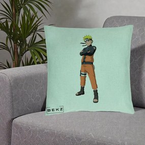 Perna Personalizata Naruto Uzumaki Portret Complet, 40x40 cm, Verde Menta, Husa Detasabila, Perna Inclusa, BEKZ®