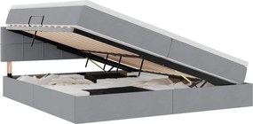 vidaXL Pat cu saltea și spațiu de depozitare Gri deschis 200 x 200 cm