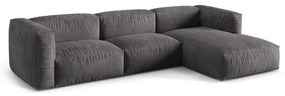 Colțar modular gri cu tapițerie din catifea (cu colț pe partea dreaptă/cu șezlong) Martina – Micadoni