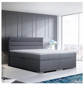 Pat tapițat NEW BOLERO 160x200 cm, cu spațiu de depozitare și saltele cu topper, gri