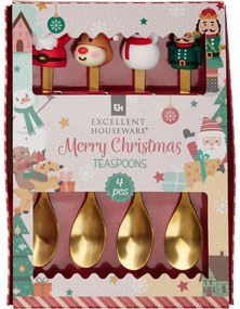 Set of 4 golden spoons with Christmas decoration