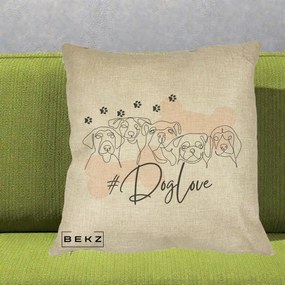 Perna Personalizata Dog Love Linie Minimalista, 40x40 cm, Crem, Husa Detasabila, Perna Inclusa, BEKZ®