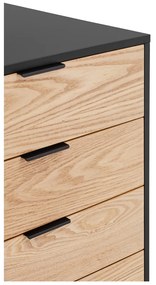 Comodă neagră/în culoare naturală joasă cu aspect de lemn de stejar 159x80 cm Sierra – Teulat