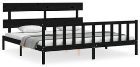 3193290 vidaXL Cadru de pat cu tăblie Super King Size, negru, lemn masiv