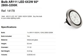 Bec AR111 LED 6X2W 2800-3200K 14178