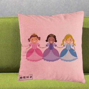Perna Personalizata Printese Diverse Ilustratie, 40x40 cm, Roz, Husa Detasabila, Perna Inclusa, BEKZ®