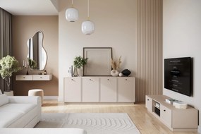 Comodă TV Lorini 150 cm cu sertare - culoare cașmir / mânere negre