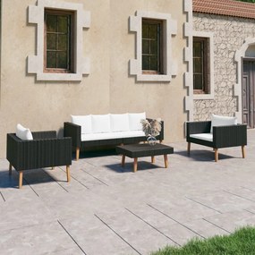 3059334 vidaXL Set mobilier de grădină cu perne, 4 piese, negru, poliratan