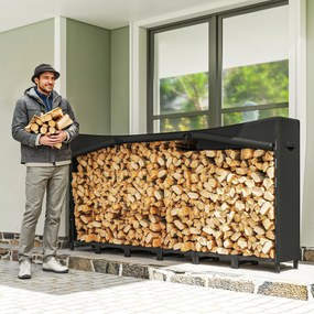 Outsunny Suport de Lemne pentru Exterior din Oțel, cu Acoperire Impermeabilă Oxford 600D, Structură Reglabilă și Lanțuri Metalice, Suport de Lemne Ridicat, 0.8m³, 235x31x116 cm, Negru | Aosom Romania