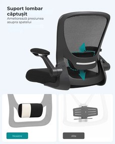 Scaun de birou ERGO cu cotiere rabatabile, max. 120 kg, negru SongmicsHome