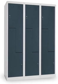 Dulap metalic Z, 3 compartimente, 120 x 50 x 180 cm, broasca cilindrica, antracit - ral 7016