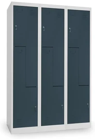 Dulap metalic Z, 3 compartimente, 120 x 50 x 180 cm, broasca cilindrica, antracit - ral 7016