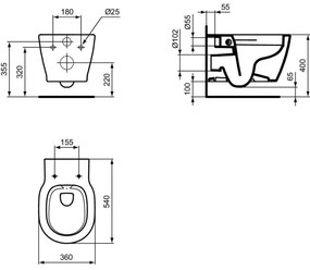 Vas wc suspendat rimless Ideal Standard Connect alb lucios cu capac soft close inclus