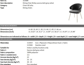 Scaun tapitat design LUX Kinley, catifea savona gri inchis 113584 HZ