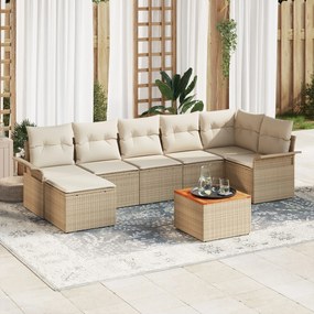 vidaXL Set de canapea de grădină de 8 piese cu perne Bej din ratan polimeric Acacia