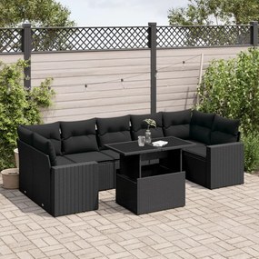 3267145 vidaXL Set mobilier de grădină cu perne, 8 piese, negru, poliratan