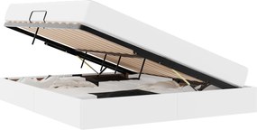 vidaXL Pat cu saltea și spațiu de depozitare cu saltea 2 pcs Alb Piele