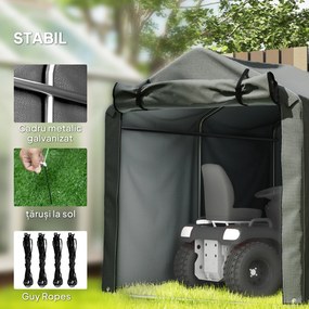 Outsunny Pavilion Cort pentru Mașină cu Intrare Rulabilă, Corzi și Țăruși, 220x157x165 cm, Gri Închis | Aosom Romania