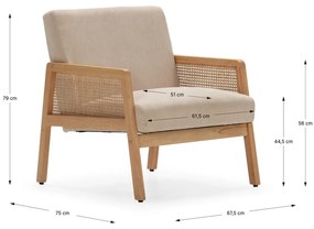 Fotoliu bej țesut cu tapițerie din catifea reiată Debra – Marckeric