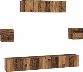 vidaXL Set comodă TV Pe perete 7 pcs Lemn Vechi Lemn compozit