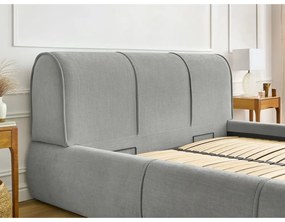 Pat matrimonial gri deschis tapițat cu spațiu de depozitare și somieră 160x200 cm Vernon – Bobochic Paris