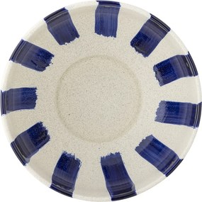 Bol de servire din ceramică, albastru, dungi verticale pe fond natur și bază maro, finisaj pictat manual, 12 x 26 cm, „Shakti”