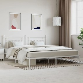 353592 vidaXL Cadru de pat metalic cu tăblie, alb, 193x203 cm
