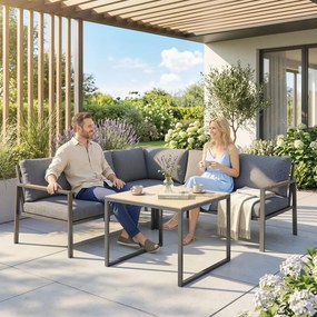 Outsunny Set Mobilier de Grădină Exterior 3 Piese 5 Persoane, 2 Canapele cu Perne Groase, 1 Masă de Cafea, 183x183x72cm, Gri Închis | Aosom Romania