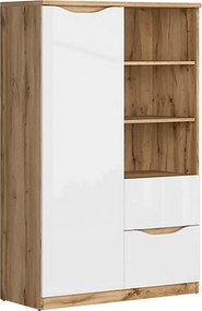 Comoda NUIS, stejar/alb lucios, 90x40x148 cm
