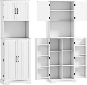 HOMCOM Dulap de bucătărie înalt, stil country, cu 2 dulapuri și 8 suporturi pentru condimente, 60x40x181.5 cm, alb | Aosom Romania