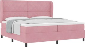 vidaXL Pat cu arcuri cu saltea cu headboard Roz 200 x 200 cm Catifea