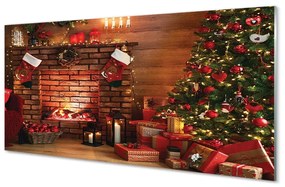 Tablouri pe sticlă Pom de Crăciun decor Cadouri șemineu